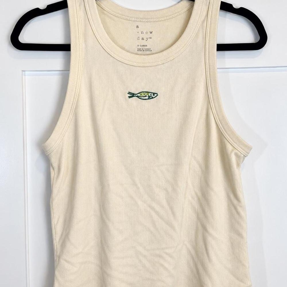 A New Day Embroidered Fish Ribbed Tank Top – XL